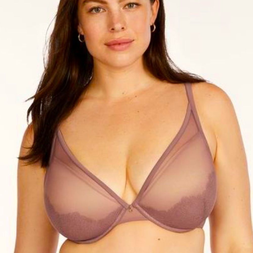 Thirdlove eyelash lace plunge bra mocha beige tan size 36E